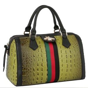 Fashion Croc Alligator Queen Bee Stripe Boston Bag Satchel- NWT- never opened